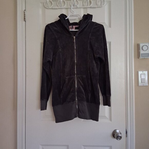 Juicy Couture Women's M Vintage Y2K Dark Gray Velour Zip Up Hoodie Sweater - Picture 2 of 13